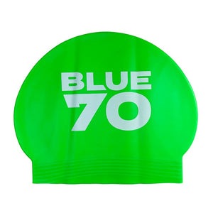 SILICONE SWIM CAP GREEN LOGO BLUE70
