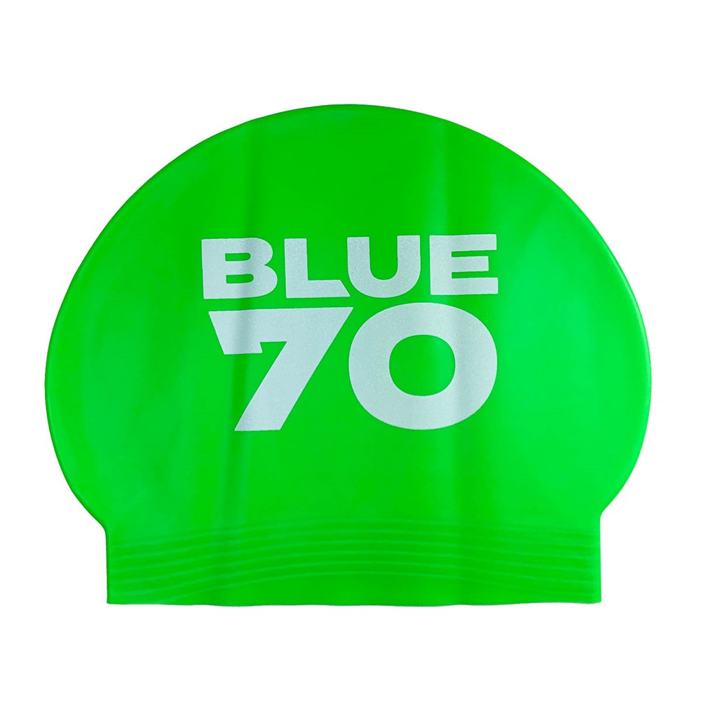 SILICONE SWIM CAP GREEN LOGO BLUE70