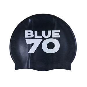 SILICONE SWIM CAP BLACK LOGO BLUE70