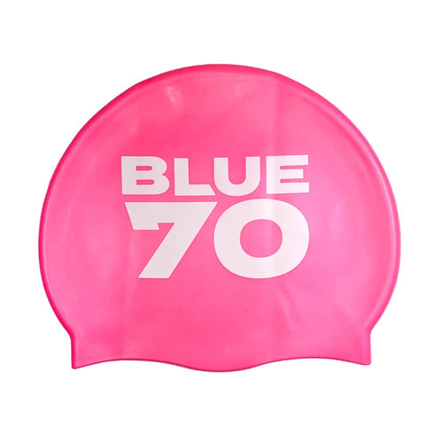 SILICONE SWIM CAP PINK LOGO BLUE70