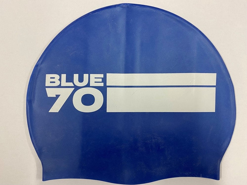 SILICONE SWIM CAP ROYAL LOGO BLUE70