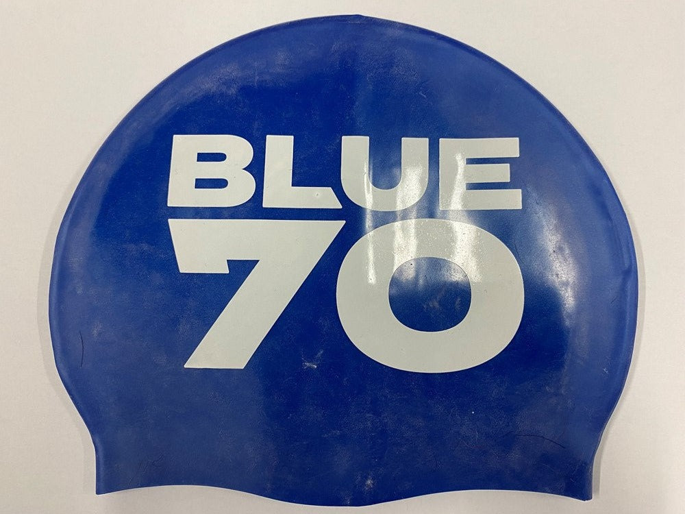 SILICONE SWIM CAP ROYAL LOGO BLUE70