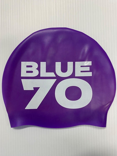SILICONE SWIM CAP PURPLE 2022 LOGO BLUE70