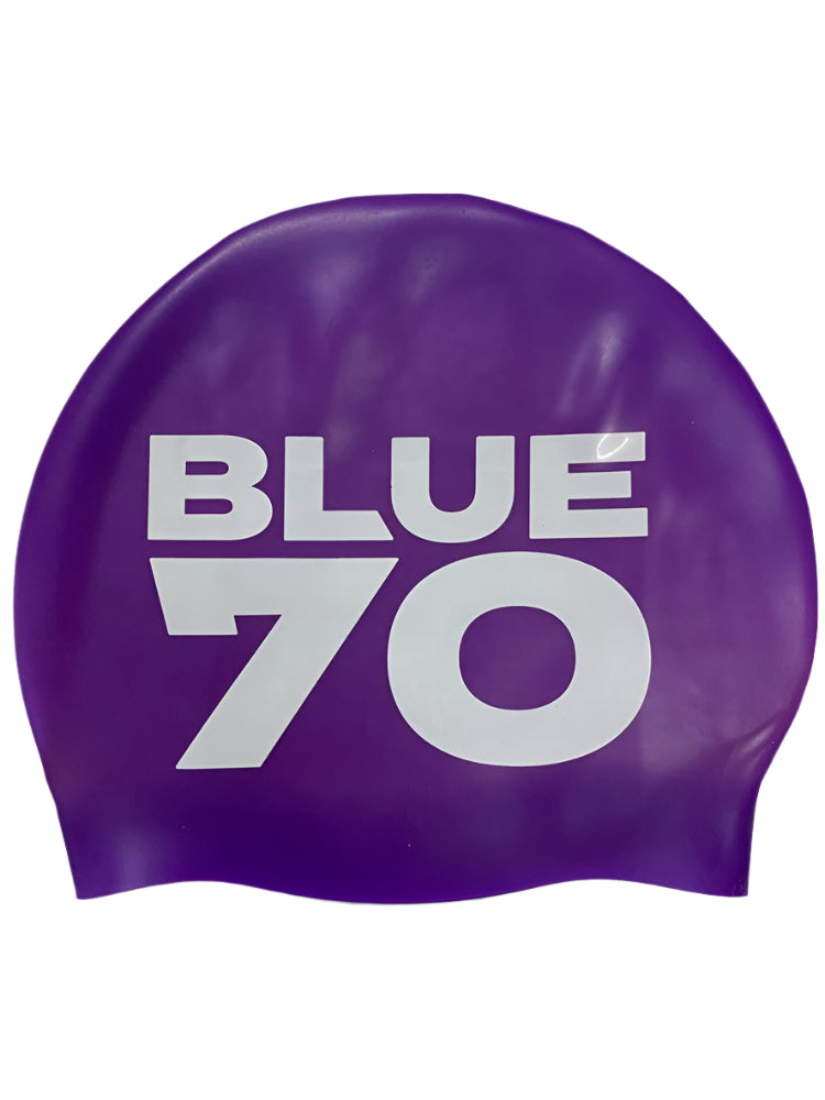 SILICONE SWIM CAP PURPLE 2022 LOGO BLUE70